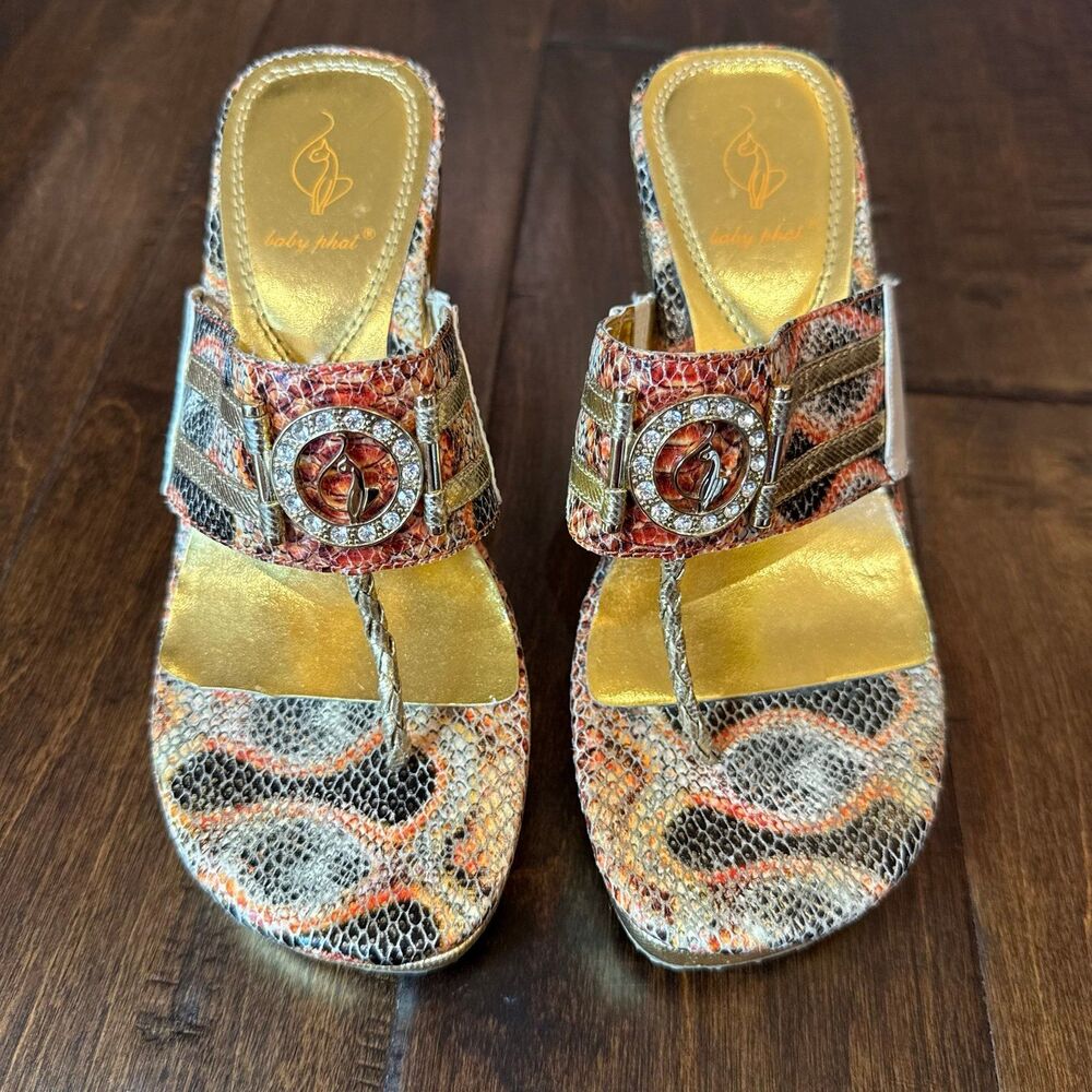 Vintage Y2K Baby Phat Wedge Sandals size 6 Coconut Girl Summer Clubwear - Picture 2 of 8